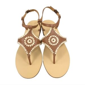 Jack Rogers Maci Leather Sandal Size 9.5 Cognac/Bone Color